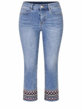 Tribal Audrey Crop Jeans Embroidered Hem NWT Sz 6